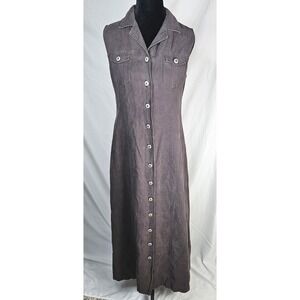 VTG Chamonix Linen Blend Maxi Dress Y2K Western Sleeveless ButtonDown Brown Sz 2